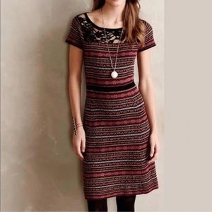 Anthropologie Sparrow Sweater Dress Large Striped Fair Isle Short Sleeves Lace